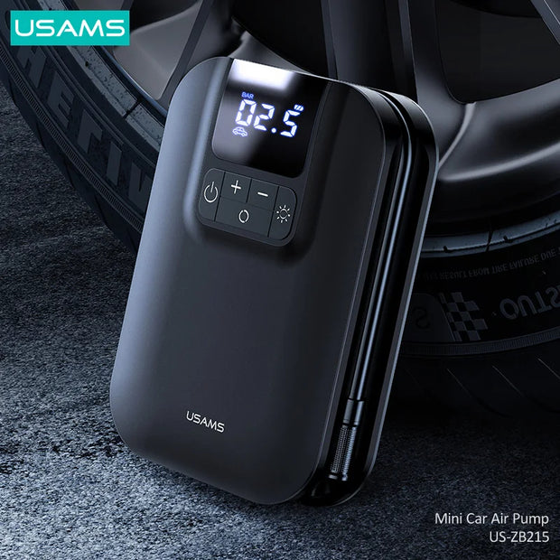 USAMS Mini Car Air Compressor Digital Pressure Detection Portable Auto Tire Pump 5000mAh