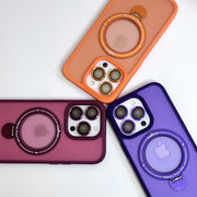 Magnetic Transparent Matte Case With Matching Metallic Lens Protector & Metal Ring Stand