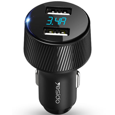 Yesido Aluminum Alloy Dual USB 3.4A Car Charger with Voltmeter