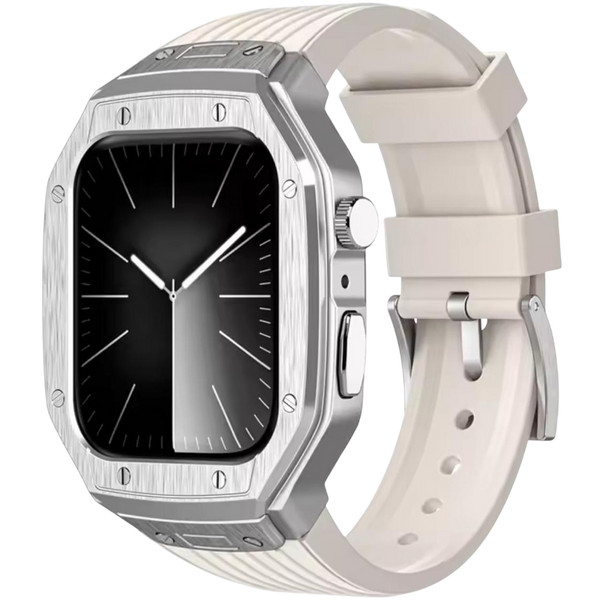 Luxury Stainless Steel Protective Case with Silicone Band for Apple Watch