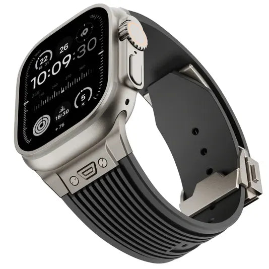 Vertical Texture Titanium Buckle Elastic Silicone Band for Apple Watch