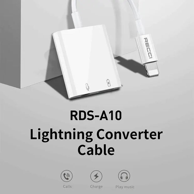 Recci Lightning to Lightning and DC 3.5mm Converter (Support Call function)