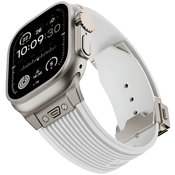 Vertical Texture Titanium Buckle Elastic Silicone Band for Apple Watch
