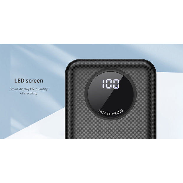 Recci Power Bank With 4 Built-In Cables & 2 USB-A Output LED Digital Display 10000mAh