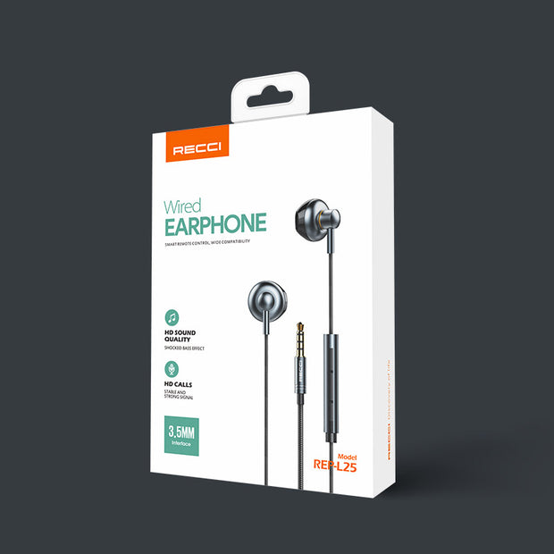 Recci Wired Earphones High Quality Metal Material 3.5mm