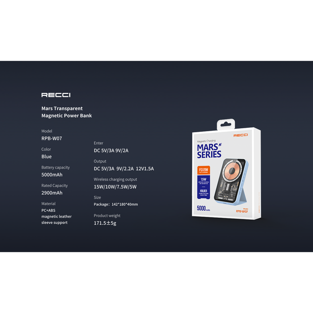 Recci Mars Series Transparent MagSafe Power Bank PD 20W