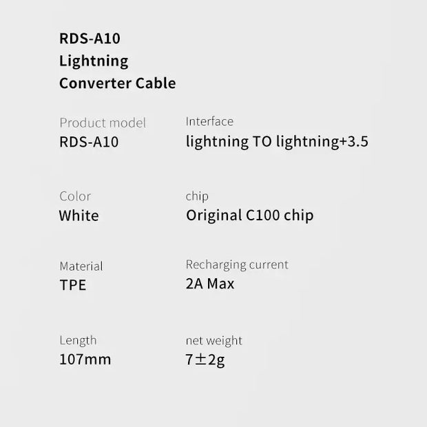 Recci Lightning to Lightning and DC 3.5mm Converter (Support Call function)