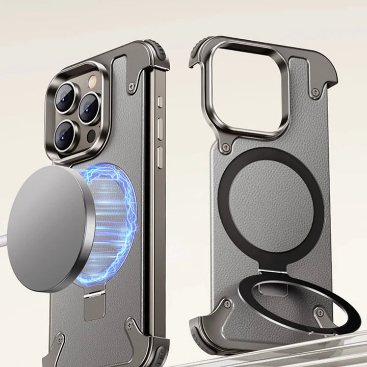 Frameless Armored Case with Leather Texture & Kickstand - iCase Stores