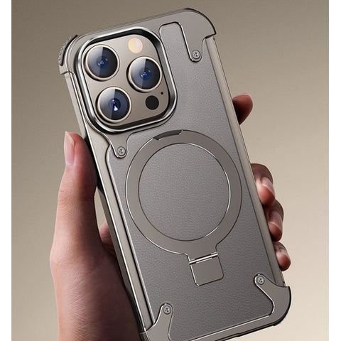 Frameless Armored Case with Leather Texture & Kickstand - iCase Stores