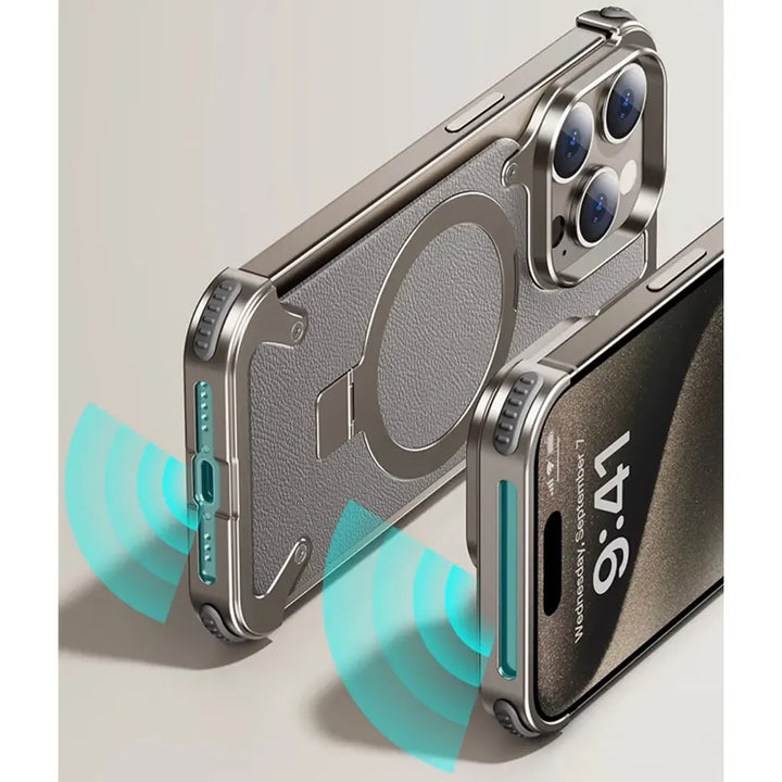 Frameless Armored Case with Leather Texture & Kickstand - iCase Stores