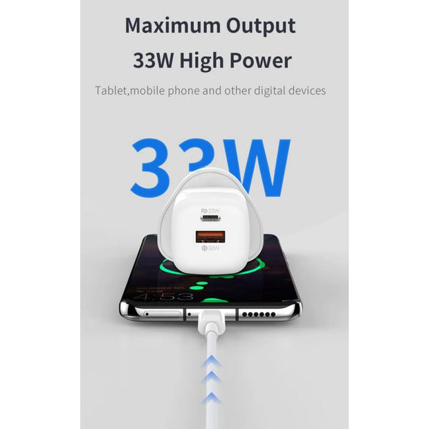 Recci Gan Dual Output Wall Charger 33W (UK Plug)
