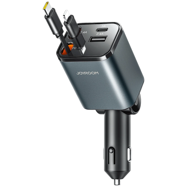 Joyroom 50W 4-in-1 Retractable Car Charger with Dual Built-in Cables