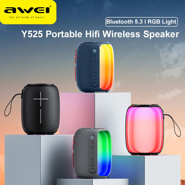Awei Bluetooth 5.3 Speaker Portable TWS Hifi Wireless Speaker USB Outdoor Mini Loudspeaker Music RGB Light Playback
