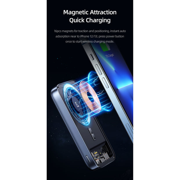 USAMS PD20W+QC3.0 Aluminum Alloy Transparent 15W Magnetic Wireless Power Bank 10000mAh