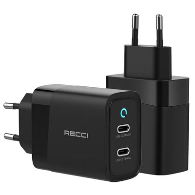 Recci GaN Portable Dual Port USB Cube Power Adapter Charger 47W