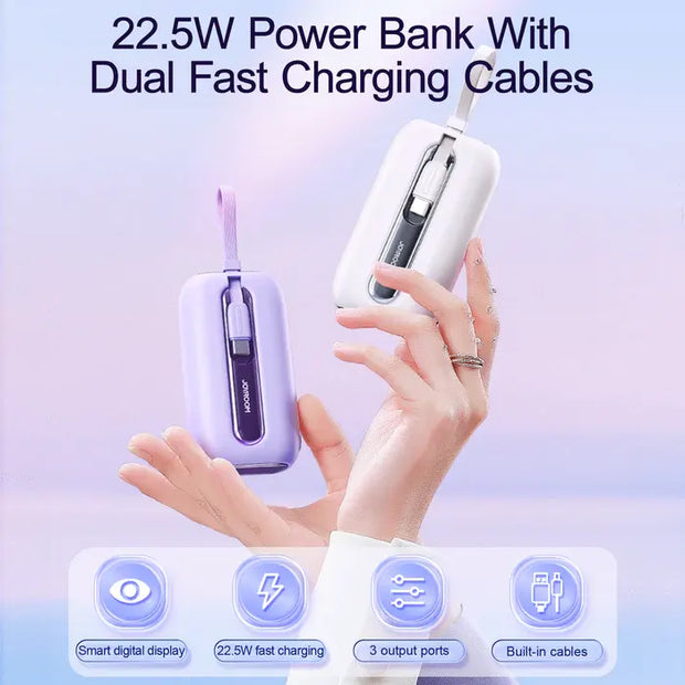 Joyroom Power Bank with 2 Built-in Lightning & Type-C Cables 22.5W 10000mAh