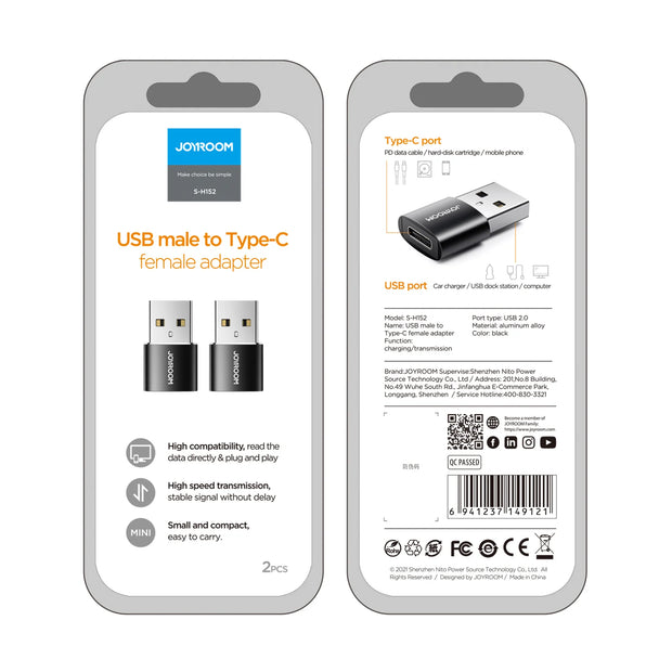 Joyroom USB male to Type-C female Adapter (2Pcs) - iCase Stores