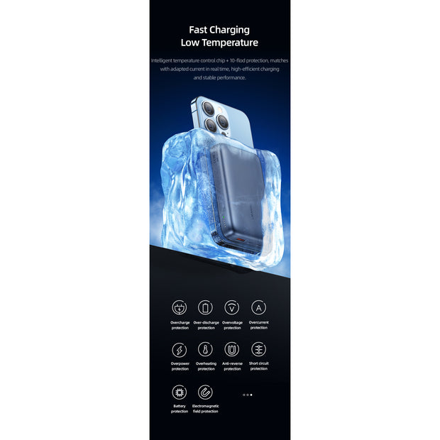 USAMS PD20W+QC3.0 Aluminum Alloy Transparent 15W Magnetic Wireless Power Bank 10000mAh