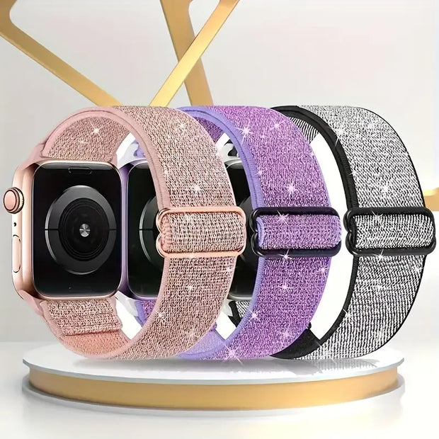 Glitter Adjustable Nylon Bracelet Band For Apple Watch