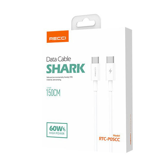 Recci Shark Series 60W (Type-C To Type-C) Data Cable 1.5m