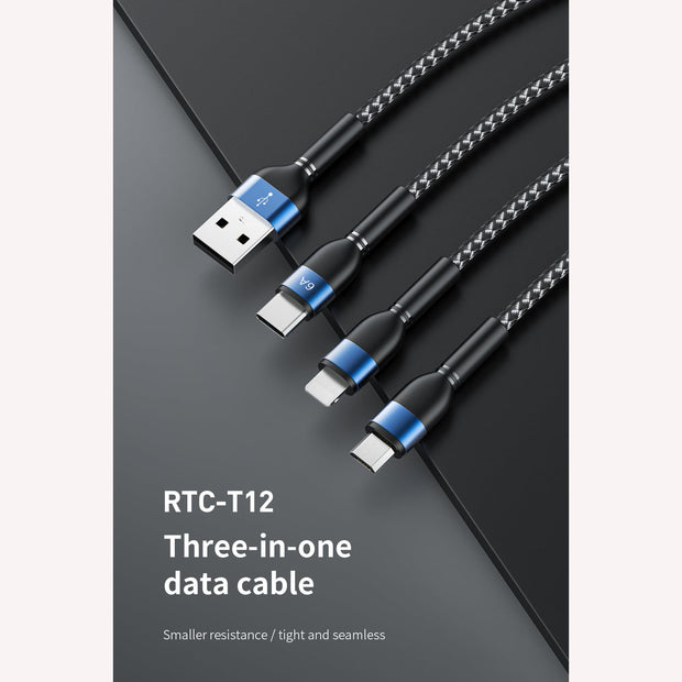 Recci SkyLine 3-In-1  Fast Charging Cable 66W / 120cm - iCase Stores
