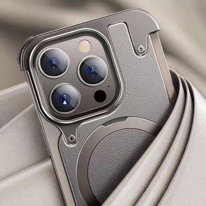 Frameless Armored Case with Leather Texture & Kickstand - iCase Stores