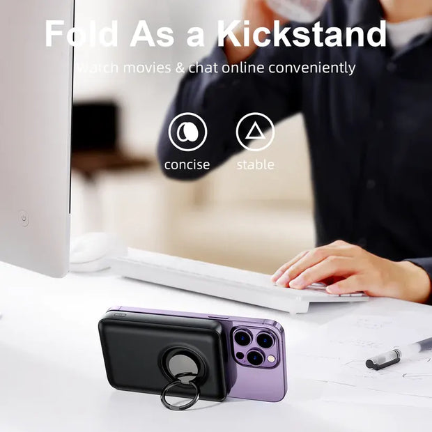 Joyroom Mini Magnetic Wireless Charging Power Bank With Ring Stand 20W 10000mAh