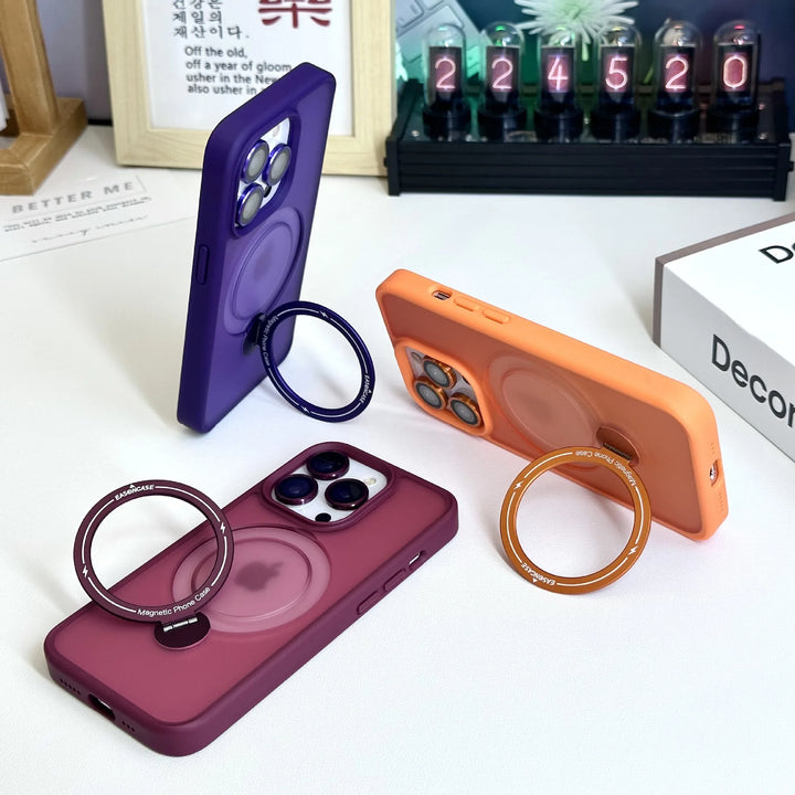 Magnetic Transparent Matte Case With Matching Metallic Lens Protector & Metal Ring Stand - iCase Stores