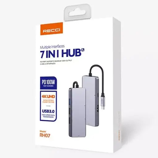 Recci 7 In 1 Type-C Hub PD 100W Charge 120mm - iCase Stores