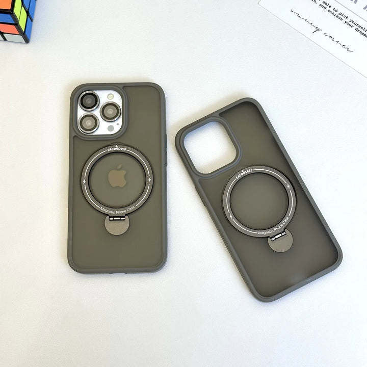 Magnetic Transparent Matte Case With Matching Metallic Lens Protector & Metal Ring Stand - iCase Stores