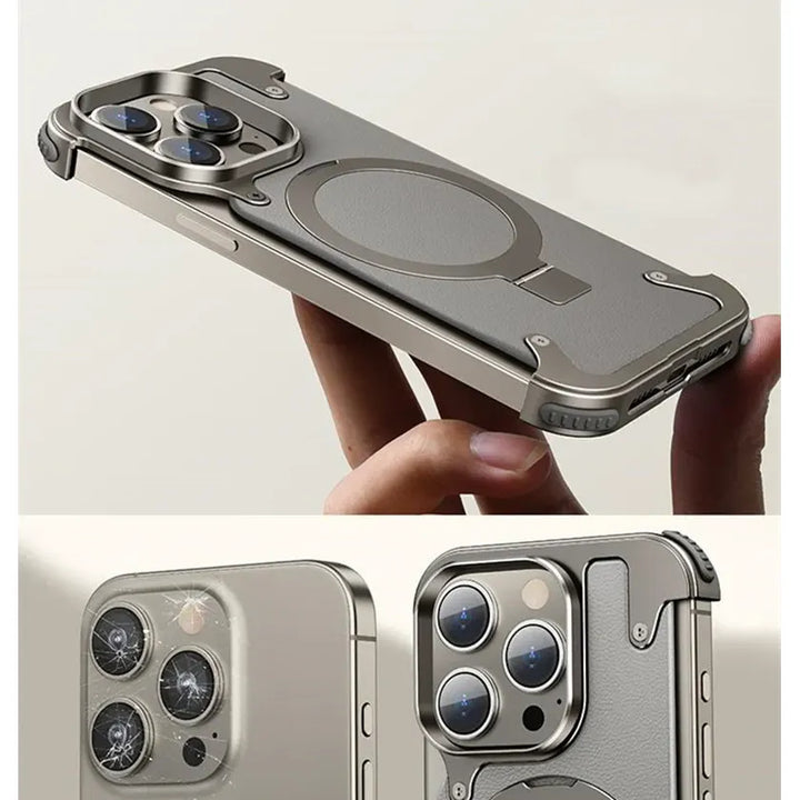 Frameless Armored Case with Leather Texture & Kickstand - iCase Stores