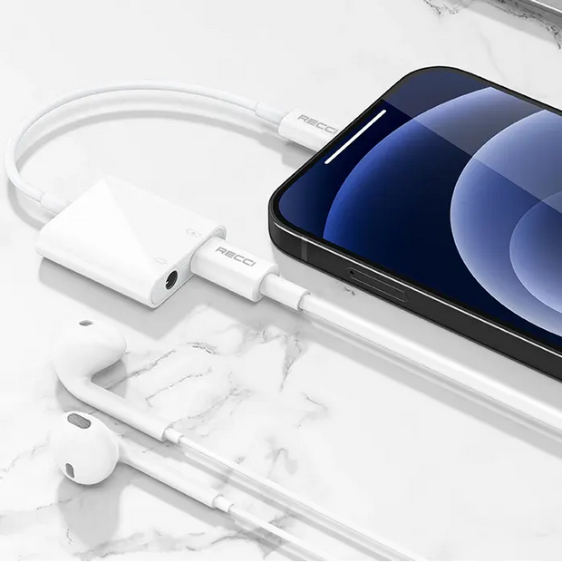 Recci Lightning to Lightning and DC 3.5mm Converter (Support Call function)