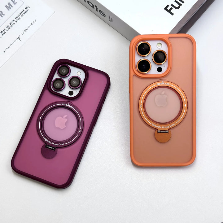 Magnetic Transparent Matte Case With Matching Metallic Lens Protector & Metal Ring Stand - iCase Stores