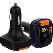 Recci 5 in 1 Hands-Free Wireless Transmitter Fast Car Charger With Earphone SD, TF Function