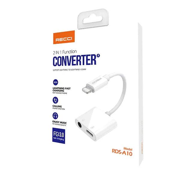 Recci Lightning to Lightning and DC 3.5mm Converter (Support Call function)