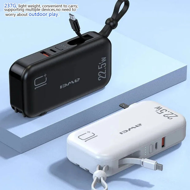 Awei 5 in 1 Portable Power Bank With Plug for iOS & Android PD22.5W /10000mAh