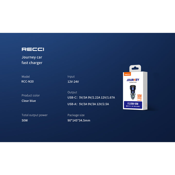 Recci Transparent Car Charger With Digital Display 50W - iCase Stores