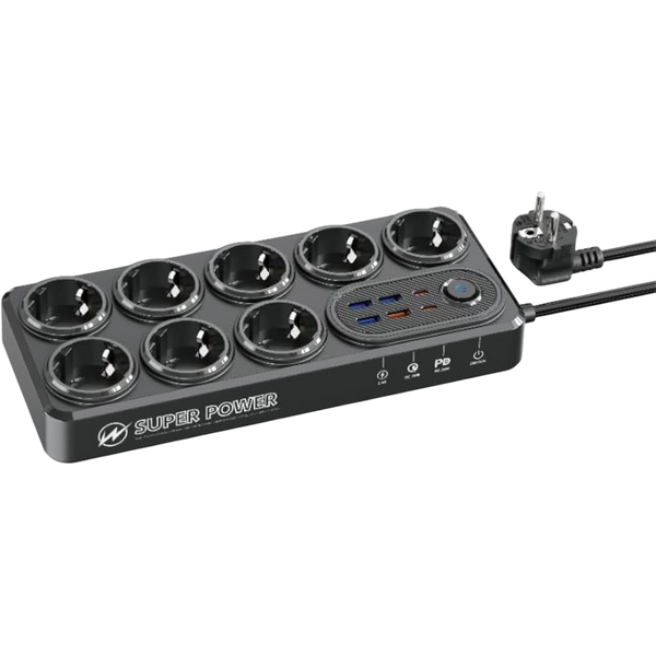 Moxom 8-Socket Power Strip with 2M Cord & PD 20W Fast Charging