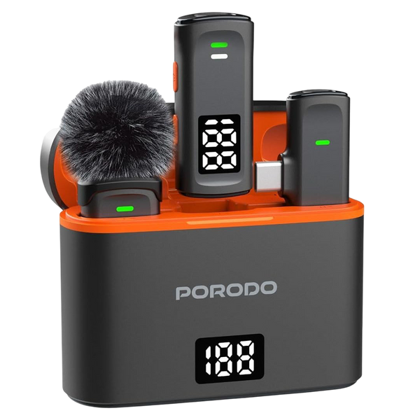 Porodo Lavalier Microphones Dual Wireless Mic with Charging Case