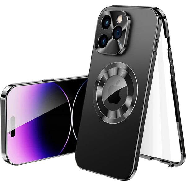 Double Sided Protection Case Compatible With Magsafe Magnetic Adsorption Metal Bumper Front Tempered Glass