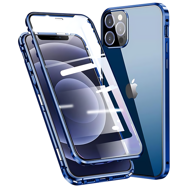 Full Body 360 Double-Sided Tempered Glass Case with Aluminum Frame & Strong Magnetic Cover Lock & Lens Protector - iCase Stores