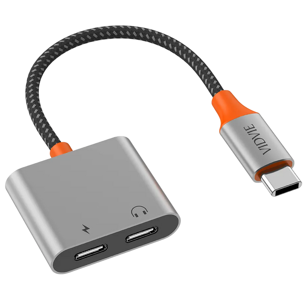 VIDVIE Type-C to Dual Type-C Audio & Charging Adapter | 27W Fast Charge