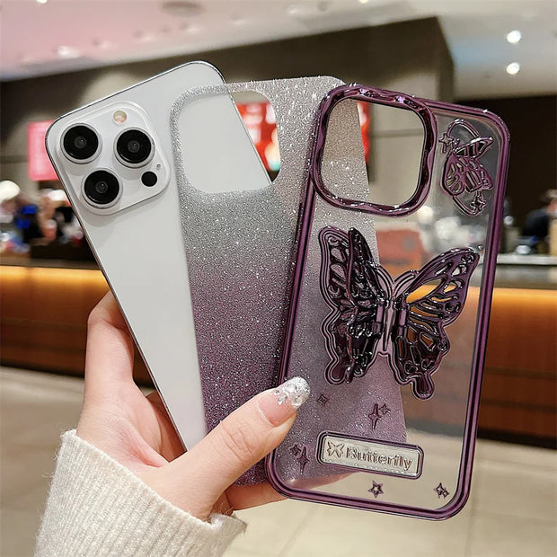 Three-dimensional Butterfly Glitter Case
