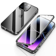 Full Body 360 Double-Sided Tempered Glass Case with Aluminum Frame & Strong Magnetic Cover Lock & Lens Protector