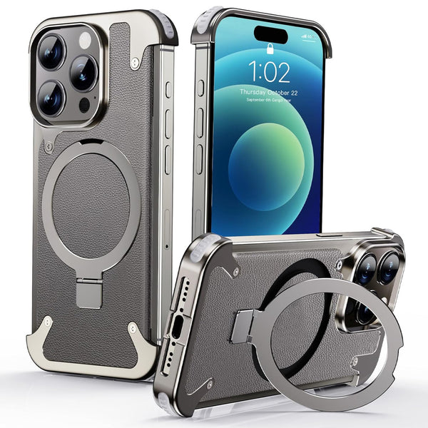 Frameless Armored Case with Leather Texture & Kickstand - iCase Stores
