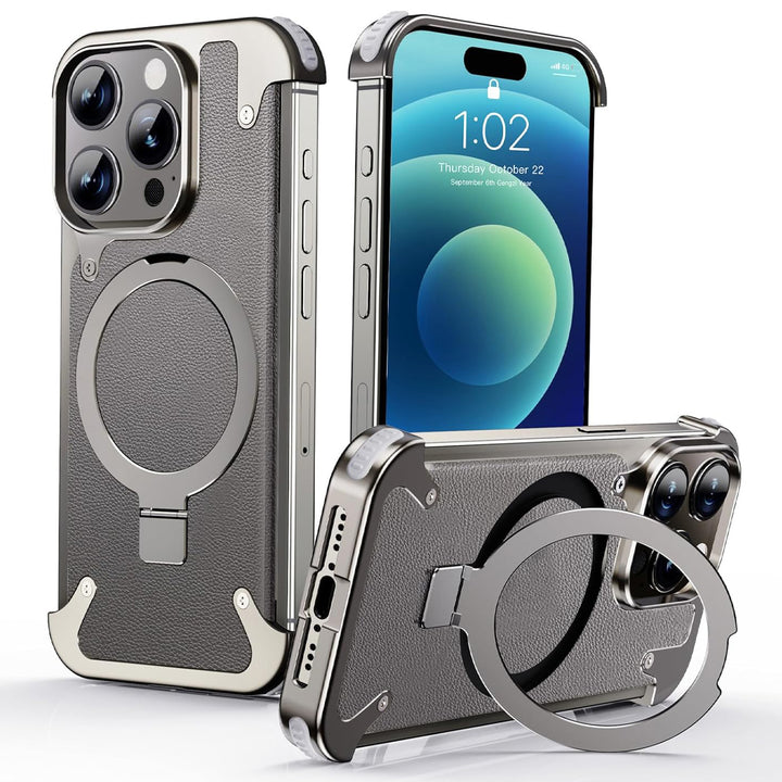 Frameless Armored Case with Leather Texture & Kickstand - iCase Stores