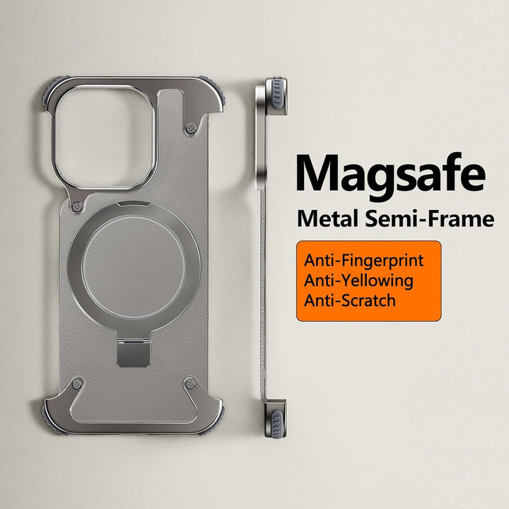 Frameless Armored Case with Leather Texture & Kickstand - iCase Stores