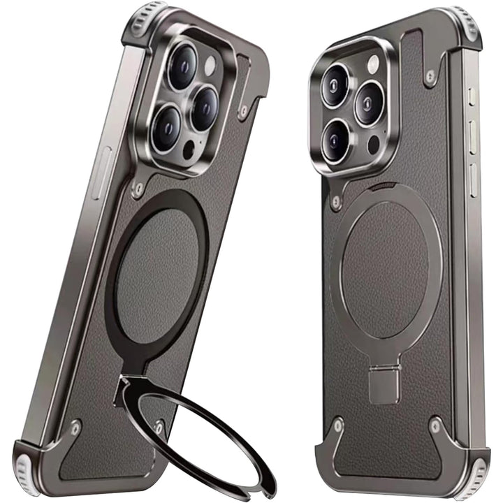 Frameless Armored Case with Leather Texture & Kickstand - iCase Stores