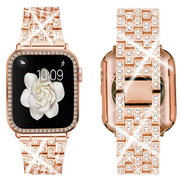 Bling Rhinestone Diamond Metal Strap with Protective Case for Apple Watch