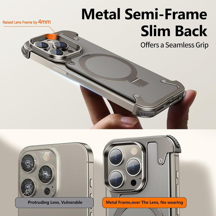 Frameless Armored Case with Leather Texture & Kickstand - iCase Stores